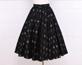 1950's/60's Black Taffeta Swing Skirt with Striped Abstract Print / Circle Skirt / Pin Up / Rockabilly / Rare Collectable Retro