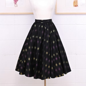 1950&#39;s/60&#39;s Black Taffeta Swing Skirt with Striped Abstract Print / Circle Skirt / Pin Up / Rockabilly / Rare Collectable Retro