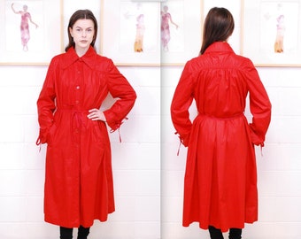 1970's Red FASHION COUNCIL Full Length Swing Coat with Cute Belt & Cuff Detail / Trench Coat / Rare Collectable Retro / bjr