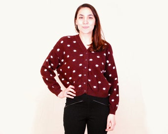 1980's/90's Brown BENETTON Polka Dot Cardigan Sweater / Disco / Rare Collectable Retro / bjr