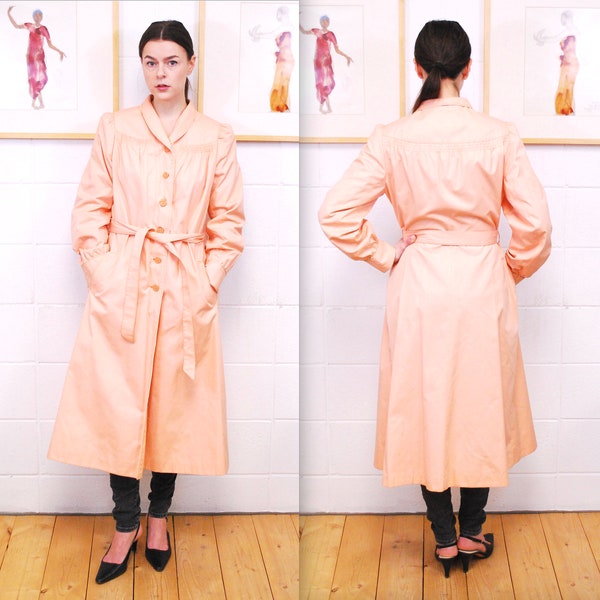 1970's Light Peach UTEX Full Length Swing Coat with Pleated Shoulder Detail / Trench Coat / Rare Collectable Retro / bjr