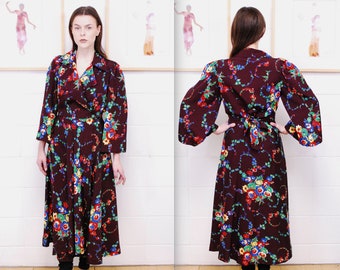 1930&#39;s/40&#39;s  Rayon Floral Print Women&#39;s Dressing Gown / Women&#39;s Robe / Rare Collectable Retro