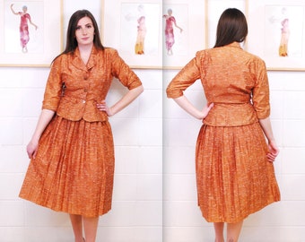 1940's/50's Brown Peplum Jacket and Pleated Skirt Suit / Rare Collectable Retro / bjr