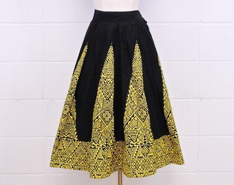 1950's/60's Black and Yellow Swing Skirt with Geometric Print / Circle Skirt / Pin Up / Rockabilly / Rare Collectable Retro