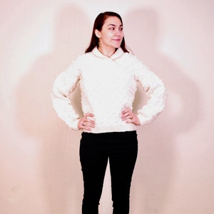 1960&#39;s/70&#39;s Ivory Pom Pom Pullover Sweater / Fisherman&#39;s Sweater / Rare Collectable Retro / bjr