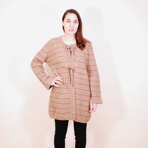 1970&#39;s Brown 3/4 Length Cardigan Sweater with 2 Front Ties / Hippie / Boho / Rare Collectable Retro / bjr