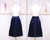 1980 39 s 90 39 s REBEL JEANS Dark Denim Skirt with white Contrast Stitch Rare Collectable Retro Curiosity Inc