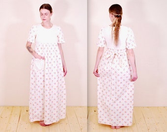 1970's Funky SHAHEEN JRS Empire Waist Floral Print Maxi Dress / Made in U.S.A. / Peasant Dress / Hippie / Rare Collectable Retro / bjr