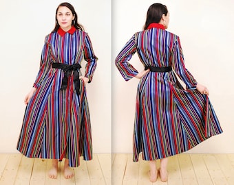 1940&#39;s/50&#39;s Striped Taffeta Dressing Gown / Hostess Gown / Women&#39;s Robe / Retro Collectable Rare/ bjr