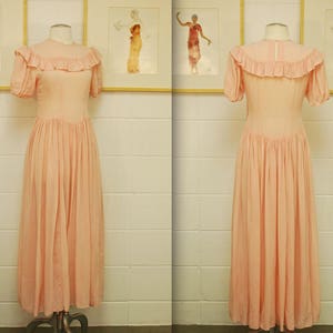 1940&#39;s Dusty Pink Rayon Sheer Evening Dress / World War II / Rare Collectible Retro