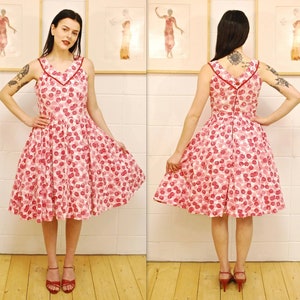 1960&#39;s Pink Floral Summer Garden Party Dress / Rockabilly / Pin-up / Rare Collectable Retro