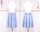 1980 39 s 90 39 s PARIS SPORT CLUB Striped Two Tone Acid Wash Denim Mini Skirt Rare Collectable Retro Curiosity Inc