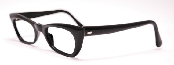 1950's/60's Jet Black Cat Eye Eyeglasses with Cas… - image 3