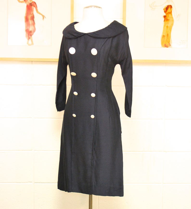 1950/'s60/'s Navy Party Dress Sailor Wiggle Dress Pinup Mad Men Rare Collectible Retro