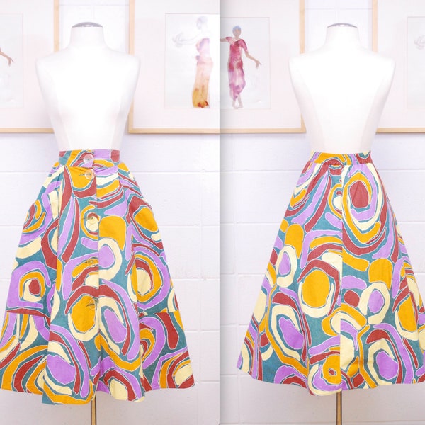 1990's GUY LAROCHE SPORTSWEAR Circle Skirt with Big Buttons and Pockets / Made in Italy / Rare Collectable Retro