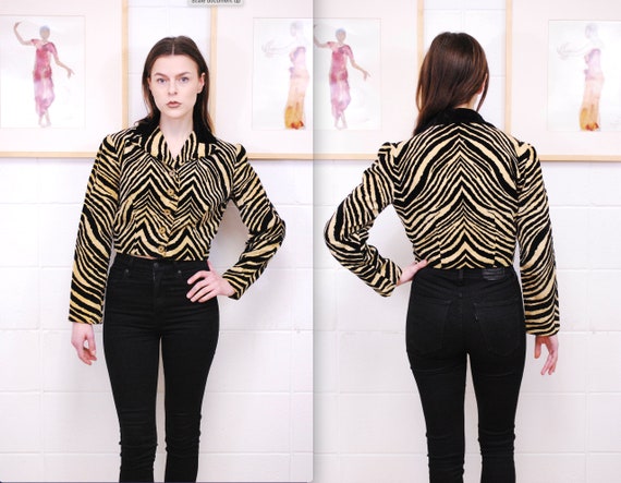 1980's/90's Woman's Zebra Print Cropped Jacket / Punk / Rare
