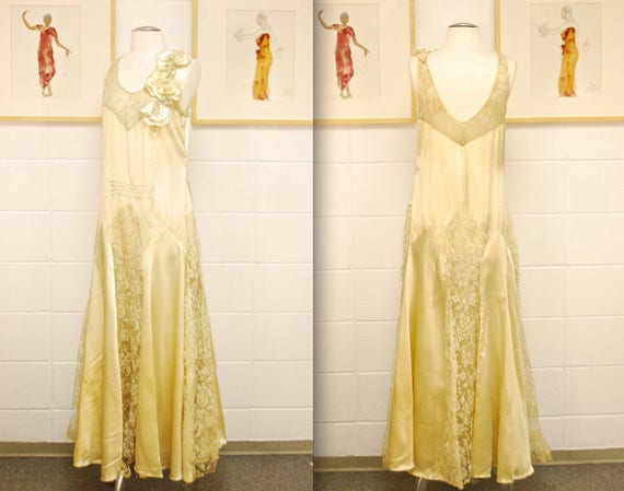 1910's/20's Antique Edwardian Pale Gold Satin and