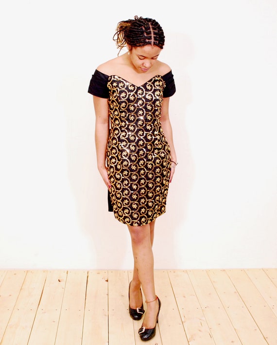 1980's Black GUNNE SAX Dress with Back Bow / Jess… - image 5