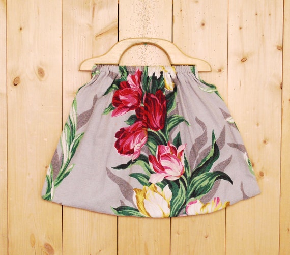 1960's/70's Floral Print Barkcloth Bag / Barkcloth