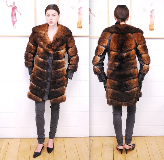 Vintage 1970's Brown Fur and Leather 3/4 Length Ja