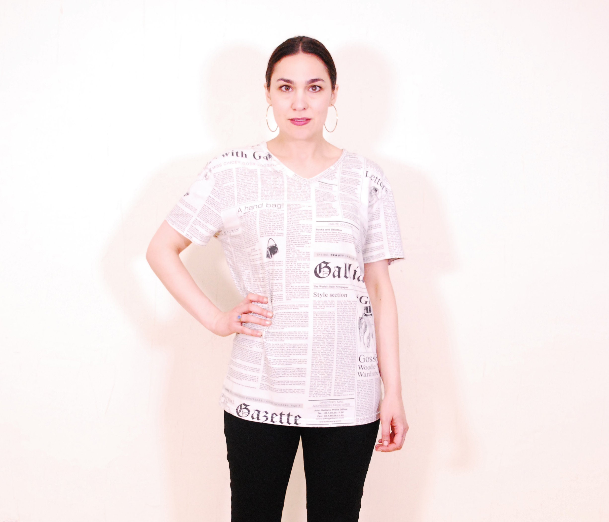 1990's JOHN GALLIANO Newspaper Print T-shirt / Rare Collectable