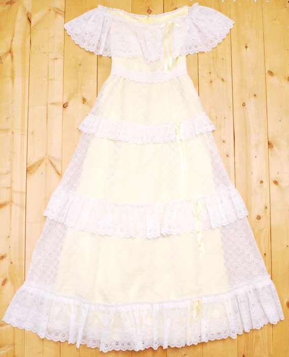 1970's Pale Yellow DANCE ALLURE Off The Shoulder … - image 8