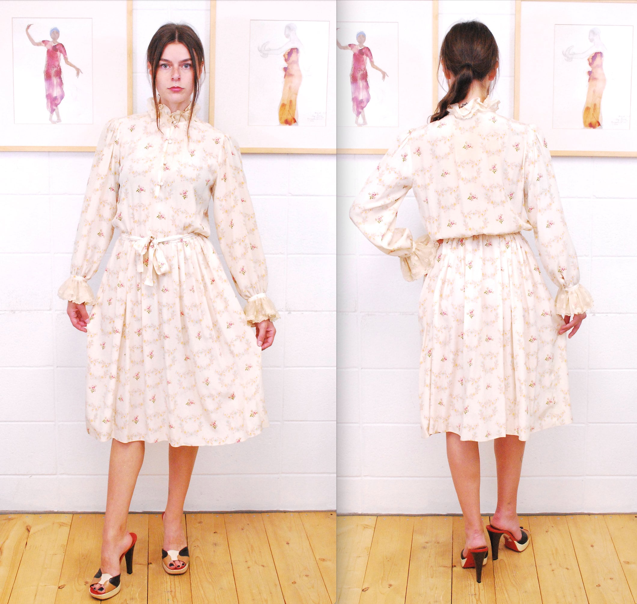 Floral Kimono Satin Ruffle Dress Japanese Bathrobe Yukata