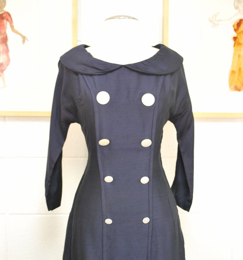 1950/'s60/'s Navy Party Dress Sailor Wiggle Dress Pinup Mad Men Rare Collectible Retro