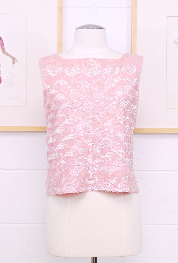 1960/'s Black Beaded Blouse with Flower Details Sequins Mad Men Rockabilly Mod Rare Collectable Retro
