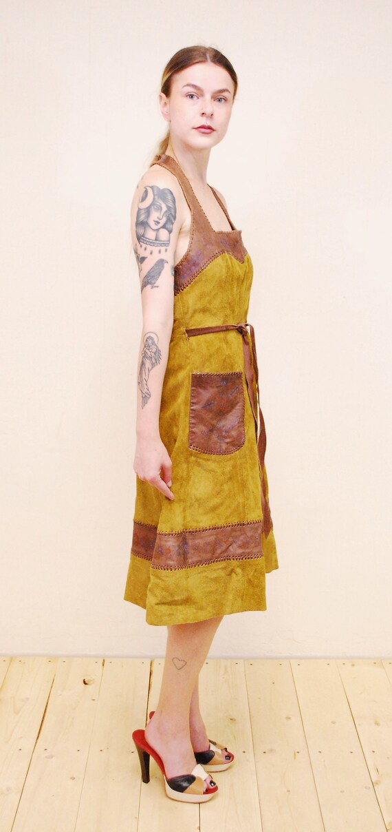 1970's Brown CHAR Hand Painted Suede Halter Wrap … - image 5