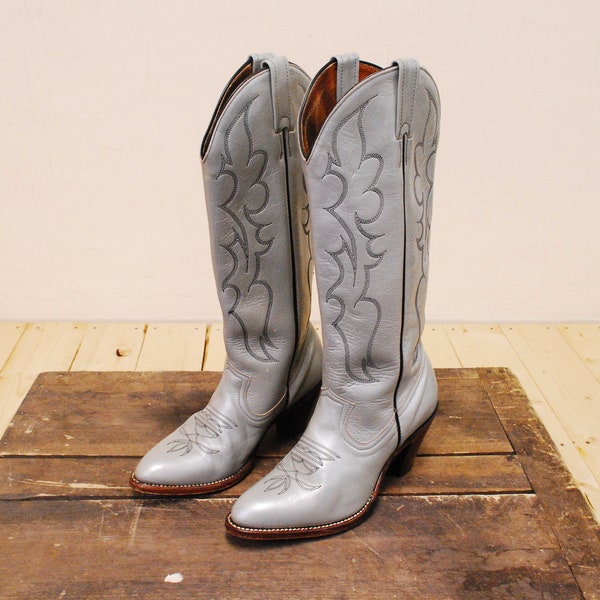 1970's Silver Leather Women's Cowboy Boots / Western Boots / Maat 6 / Rare Collectable Retro / bjr