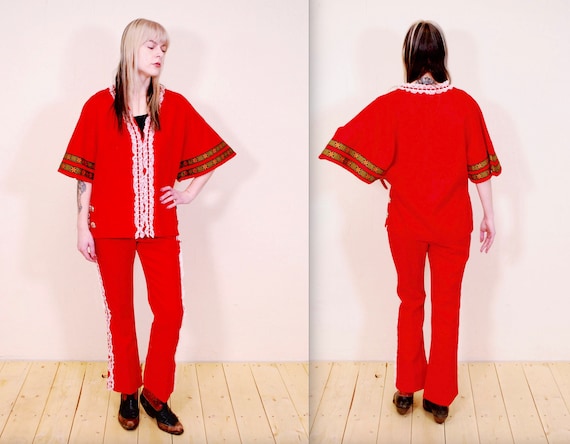 Vintage 50er 60er WESTERN GIRL Damen Rotes Western Shirt und Hose