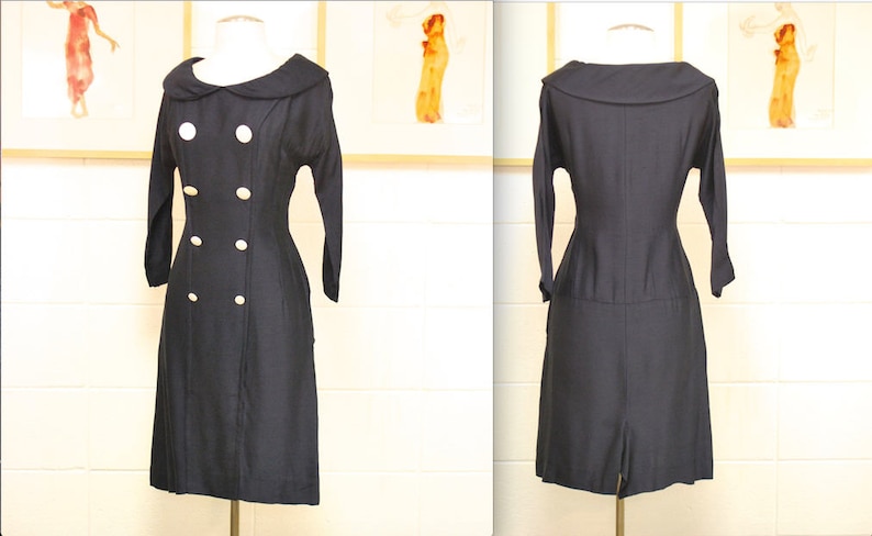 1950/'s60/'s Navy Party Dress Sailor Wiggle Dress Pinup Mad Men Rare Collectible Retro