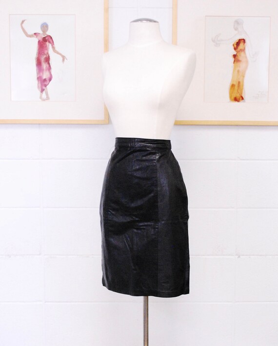 1980's/90's Black PELLE CUIR Leather Pencil Skirt… - image 3