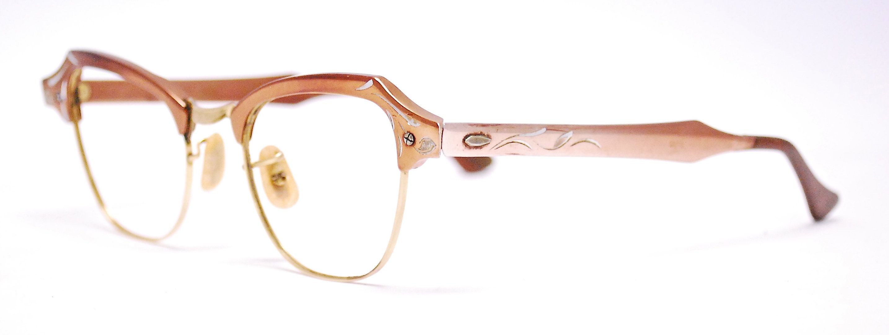 1960\'s VINTAGE BAUSCH & LOMB MULTI TONE CATS EYE Eye Glass Or SUNGLASSES FRAMES Cat Eye Gold 1960s Vintage Eyeglasses for sale | eBay main image 2