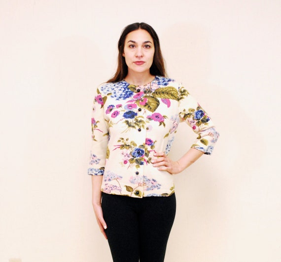 Floral print shop cardigan sweaters