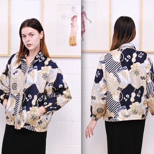 Jaqueta bomber de seda estilo CARTIER dos anos 1980/90 / PETITE SOPHISTICATE / Raro colecionável retrô