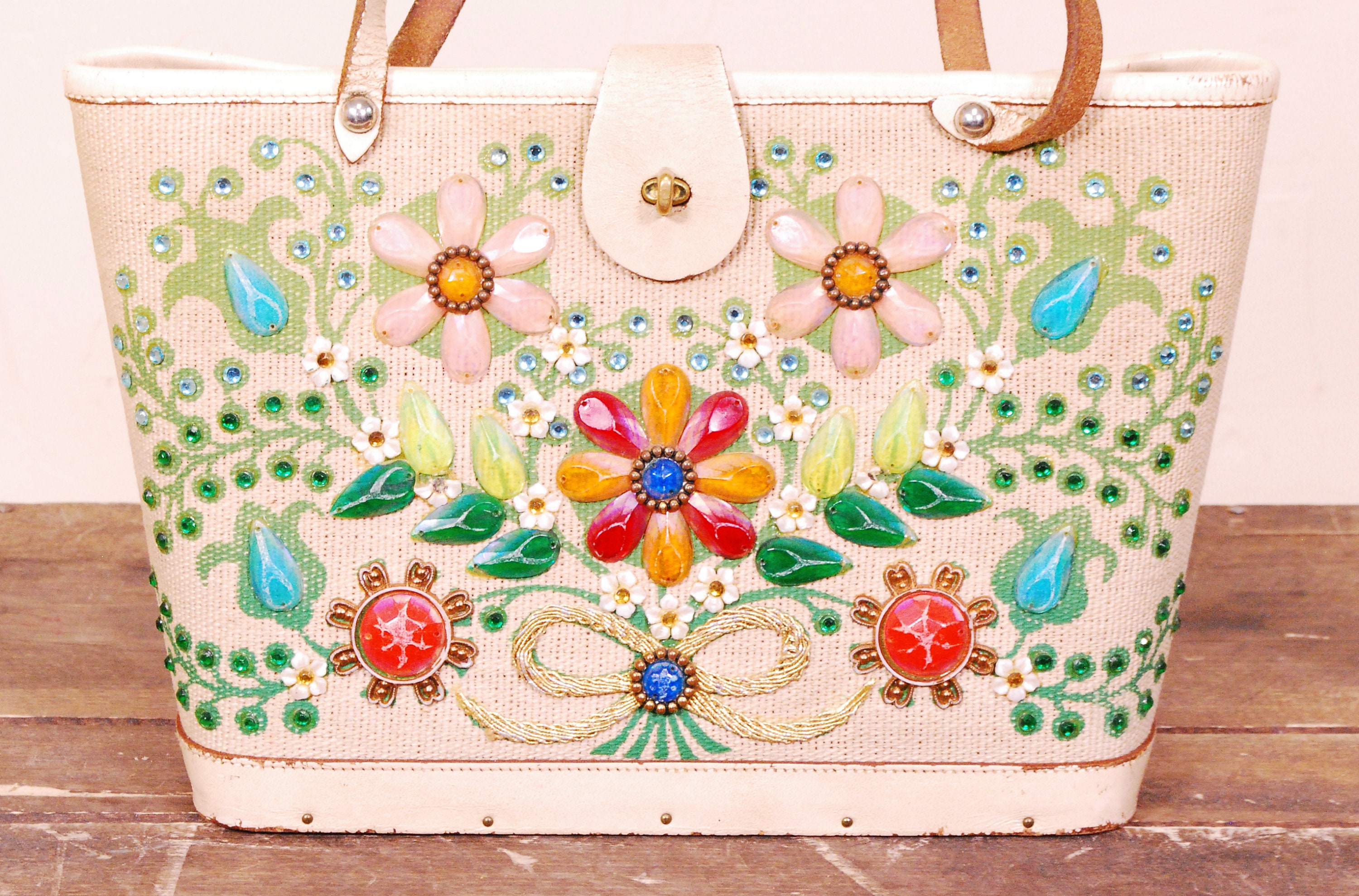 1960's ENID COLLINS of TEXAS Floral Beaded Purse / Handbag