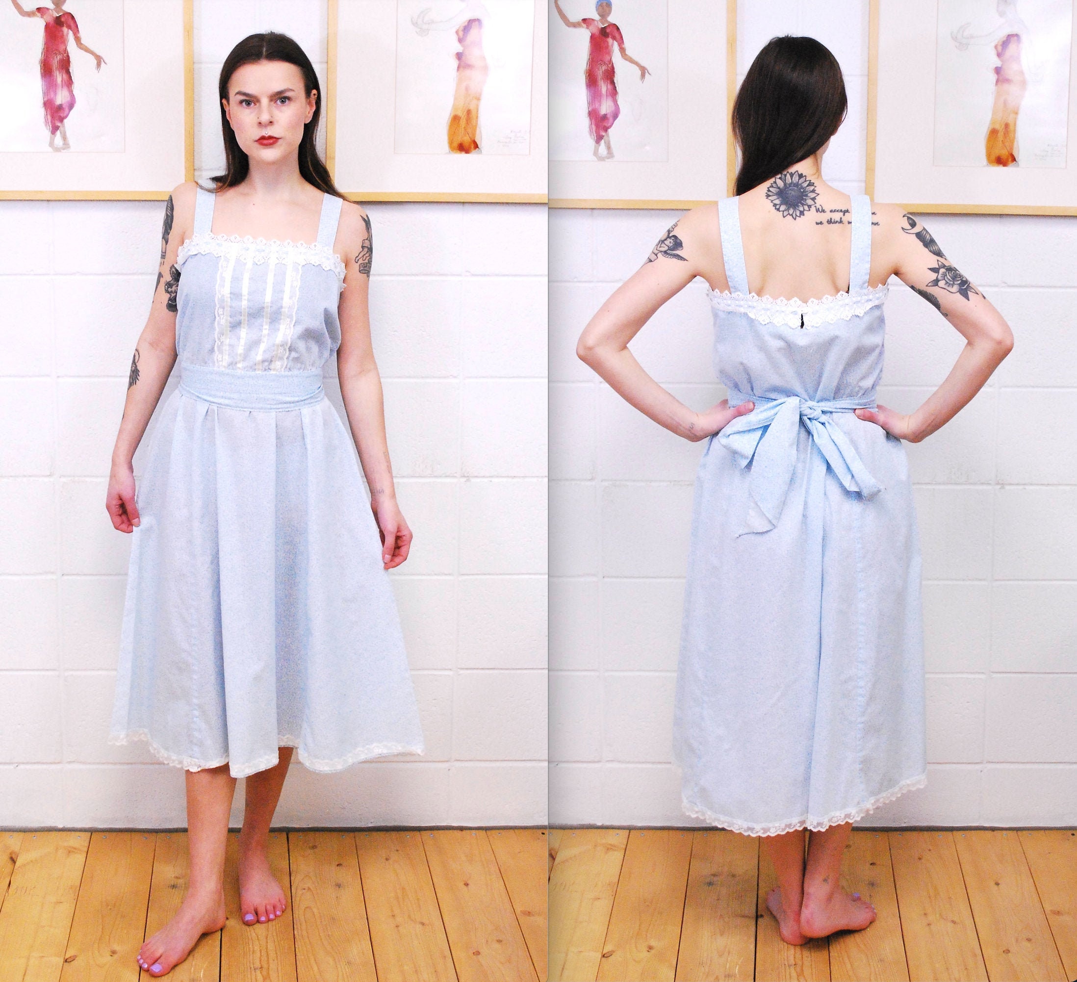1970's/80's Light Blue Floral GUNNE SAX Sun Dress Dress / Gunne