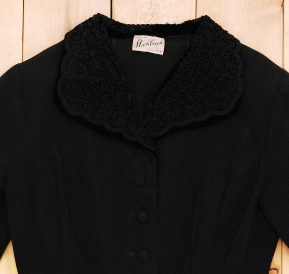 1940's Woman's Black STROHBACH Peplum Suit Jacket wit… - Gem
