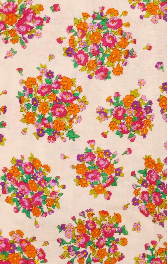 1970's Tan Floral Cotton Gauze Summer Dress / Hip… - image 9