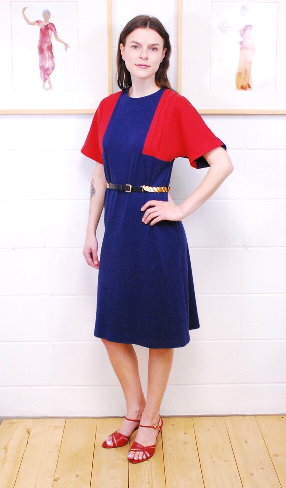 1970's Navy and Red Color Block ZANE T-Shirt Dres… - image 3