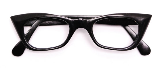 1950's/60's Jet Black Cat Eye Eyeglasses with Cas… - image 6