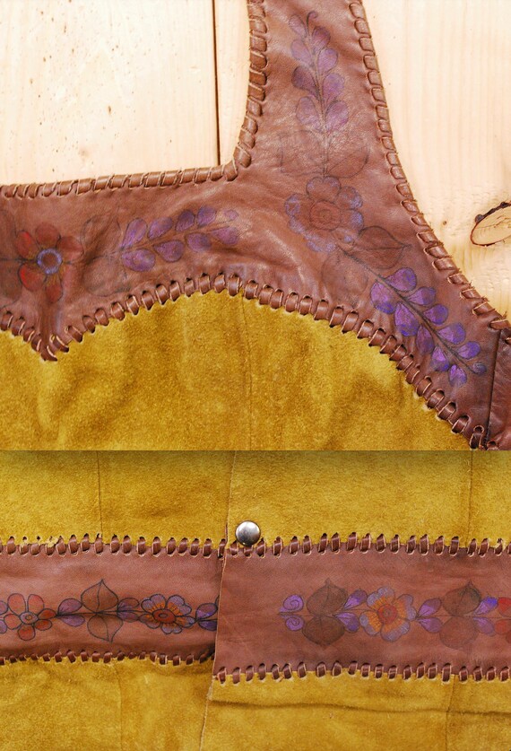 1970's Brown CHAR Hand Painted Suede Halter Wrap … - image 6