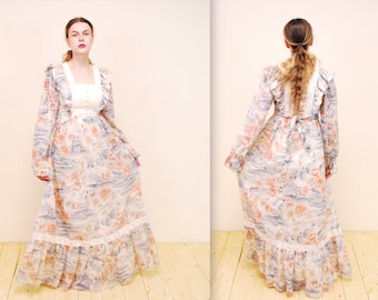 1960's/70's Floral CANDI JONES CALIFORNIA Maxi Dress with Button Bodice / Prairie Wedding / Peasant Dress / Hippie / Rare Collectable Retro