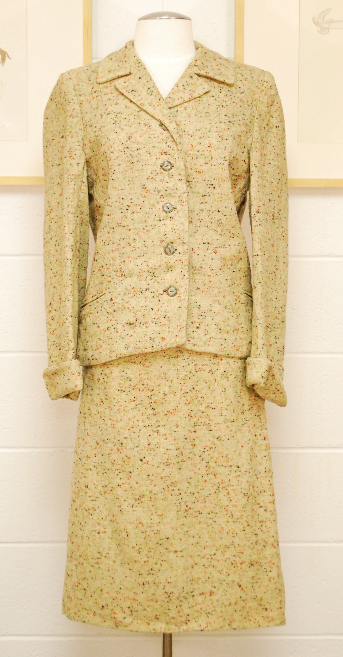 1940's/50's Tan Speckled Wool Tweed Jacket and Skirt - Etsy