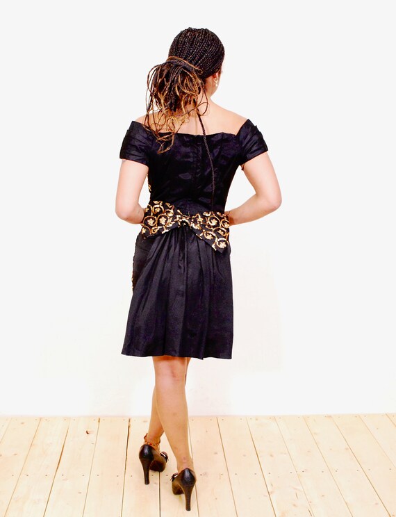 1980's Black GUNNE SAX Dress with Back Bow / Jess… - image 9