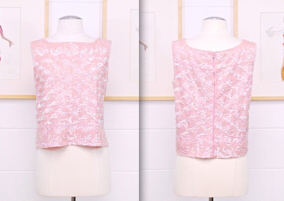 1960/'s Black Beaded Blouse with Flower Details Sequins Mad Men Rockabilly Mod Rare Collectable Retro