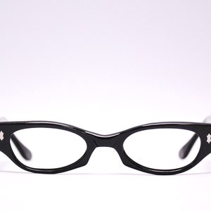 1950&#39;s/60&#39;s Jet Black Cat Eye Eyeglasses / France / Midcentury / Rockabilly / Rare Collectable Retro #2057