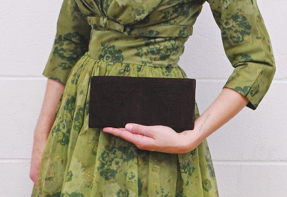 1950's/60's Brown Corded Fabric Clutch Purse / Ma… - image 3